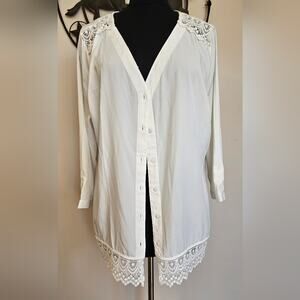 Elegant White Lace Trim Top NWOT